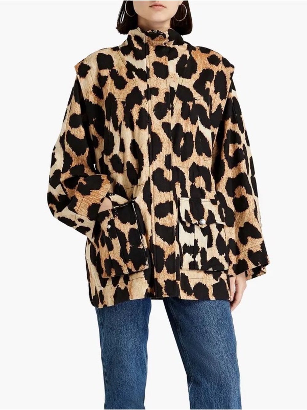 Ganni Leopard Print Canvas Jacket